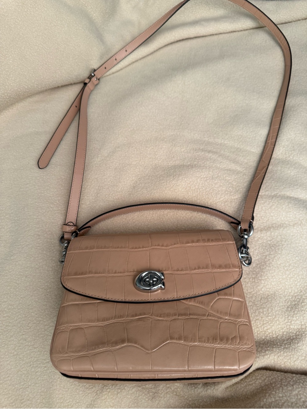 Women's Coach Cassie 19 Croc-Embossed Crossbody Bag in Beige